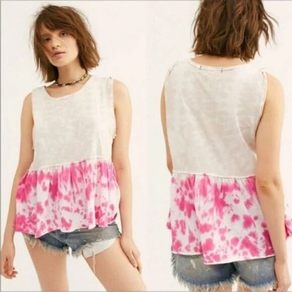 Free People We The Free Any Time Sleeveless Tie Dye Peplum Top Sz S - Picture 1 of 7